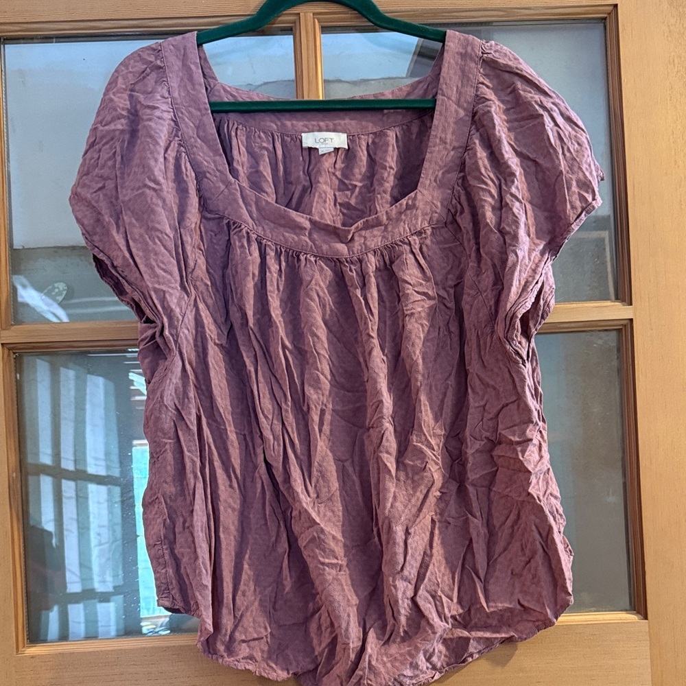 LOFT Dusty Mauve Puff-Sleeve Scoop Neck Blouse